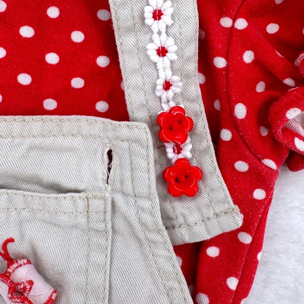 Vtg Cradle Togs Baby Girl Polka Dot Bodysuit & Tan Floral Overall Set Size 12M